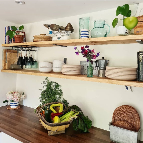 Deep Rustic Shelf with Industrial Steel Brackets, 30cm x 3.4cm, Plasterboard Drywall