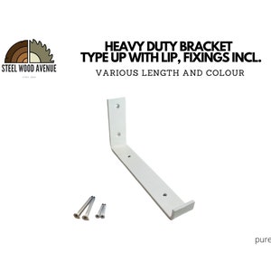 White Powder Coated Heavy Duty Shelf Bracket, Style Up with Lip, Screws Included, Metal Shelving Hardware, Solid Brick Masonry Wall