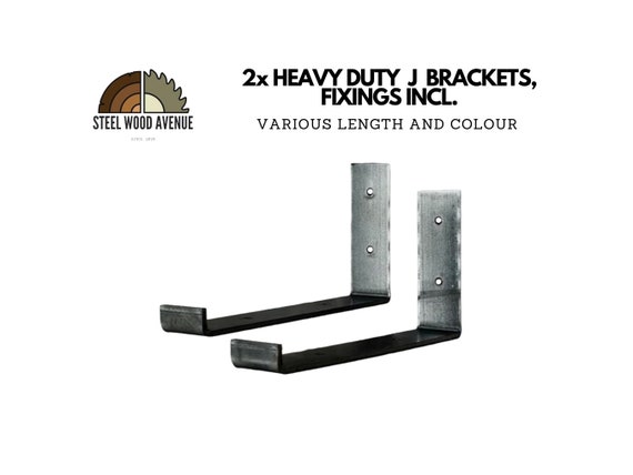 2x Heavy Duty J Type Brackets for Shelves, Industrial Modern Shelving Hardware Metal