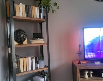 5-Tier Industrial Wood & Metal Shelving Unit: Solid Wood Shelves, Angle Steel Frame, Bookcase, Bookshelf, Display Cabinet