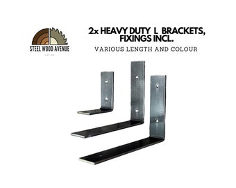 Heavy Duty L Shelf Brackets: Industrial Rustic Shelf Support, Metal Shelving Hardware (Set of 2)