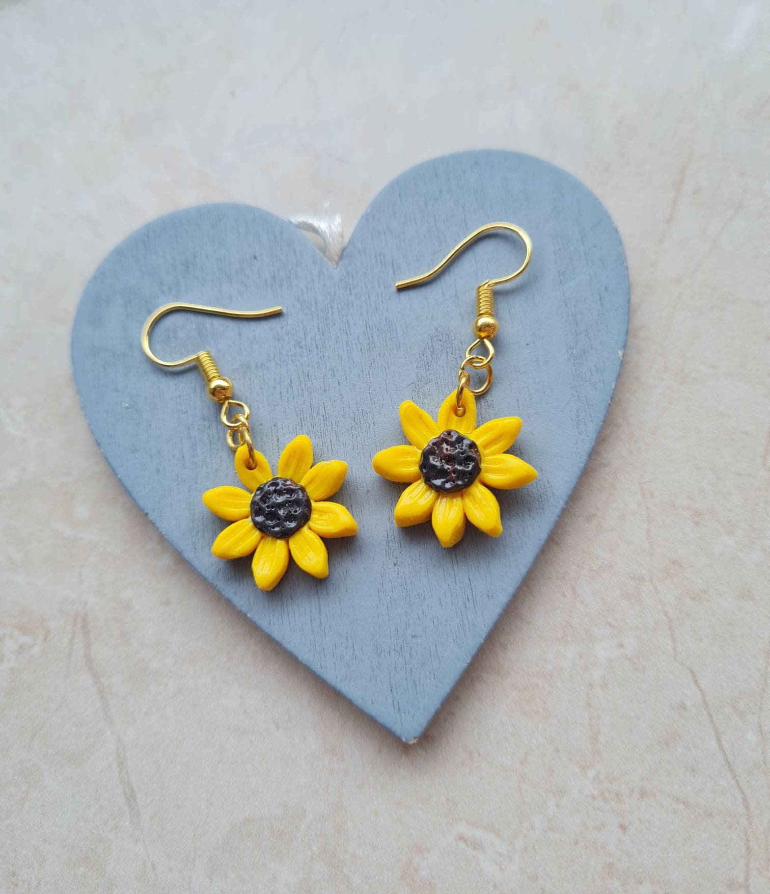 Sunflower Earrings Handmade Polymer Clay Gold Plated Etsy