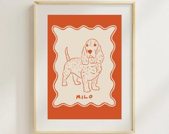 Custom Retro Pet Portrait, Dog Portrait, Cat Portrait, Pet Memorial, Cute Pet Portrait, Custom Line Drawing, Trendy Pet Gift, Dog Wall Art