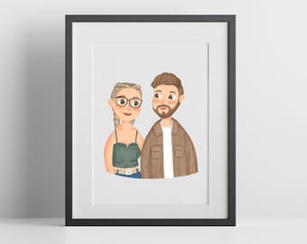 Retrato de pareja personalizado, ilustración de dibujos animados lindo, retrato de anime, retrato de familia, retrato de mascota, aniversario/boda/regalo personalizado