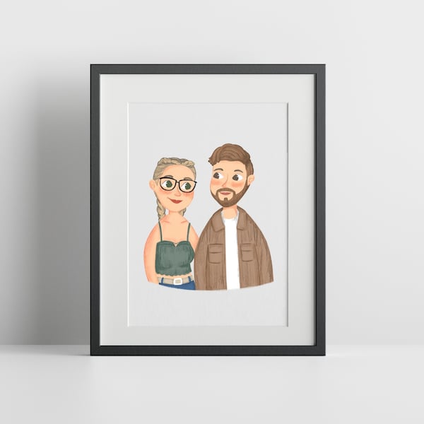 Custom Couple Portrait, Caricature Drawing, Family Painting, Cute Anime Portrait, Custom Loved One Portrait, Personalized Gift, Hand Painted