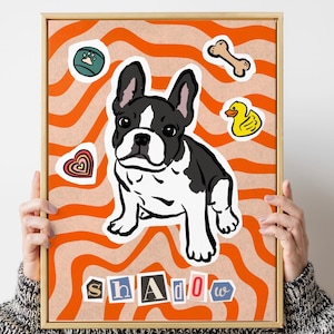 Personalized Dog Portrait, Pet Portrait, Custom Retro Dog Drawing, Colorful Pet Painting, Dog Lover Gift, Retro Dog Print, Groovy Wall Art