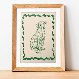 Custom Retro Pet Portrait, Dog Portrait, Badly Drawn Pet Potrait, Colorful Pet Drawing, Pet Memorial, Pet Line Art, Funky Dog Wall Art Print