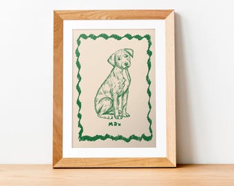 Custom Retro Pet Portrait, Dog Portrait, Badly Drawn Pet Potrait, Colorful Pet Drawing, Pet Memorial, Pet Line Art, Funky Dog Wall Art Print