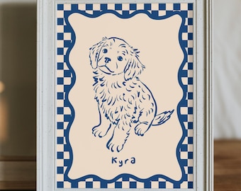 Custom Retro Pet Portrait, Dog Portrait, Cat Portrait, Pet Memorial, Funky Pet Portrait, Custom Line Drawing, Trendy Pet Gift, Dog Wall Art