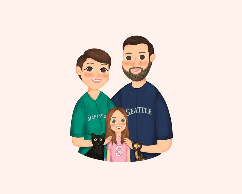 Custom Couple Portrait, Cute Cartoon Illustration, Anime Portrait, Family Portrait, Pet Portrait, Anniversary/Wedding/Personalized Gift image 4