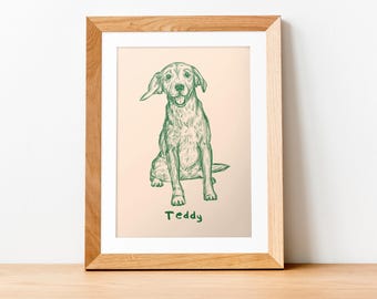 Custom Pet Portrait, Personalized Dog Portrait, Badly Drawn Pet Portrait, Colorful Pet Portrait, Pet Memorial, Pet Line Art, Dog Art Print