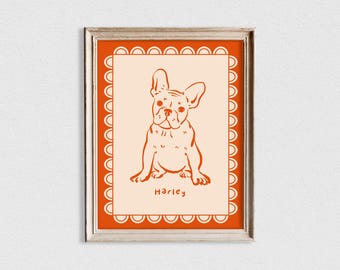 Custom Retro Pet Portrait, Cat Portrait, Dog Portrait, Pet Memorial, Colorful Pet Portrait, Custom Line Drawing, Trendy Pet Gift, Dog Prints