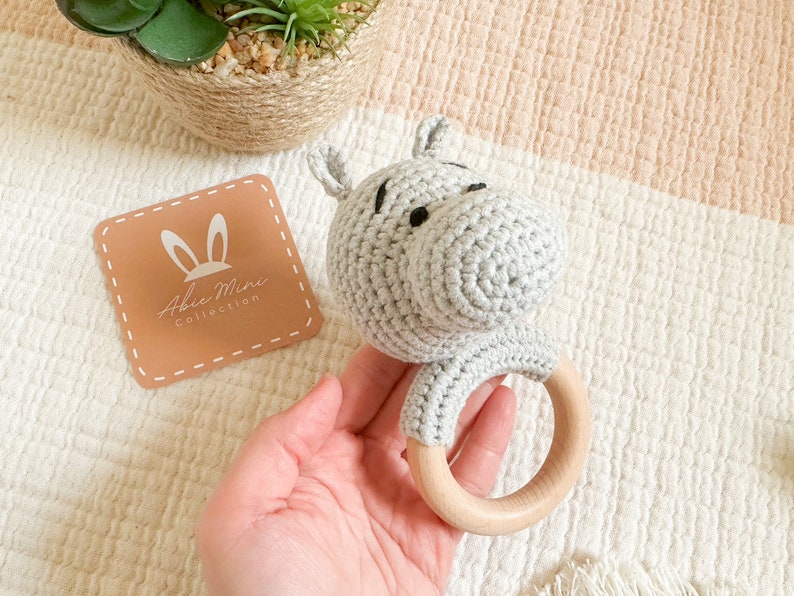 Baby Cotton Crochet Animals Rattle Natural Wood Teether, Photo Prop ...