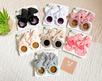 Occhiali da sole per bambini piccoli, set di fermagli per capelli con fiocco / occhiali da sole estivi / regalo per ragazze di fiori / bambina, accessori per occhiali per bambini / regalo di compleanno