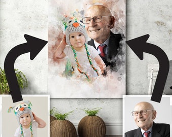 Custom Watercolor Portrait: Combine Photos, Memorial Gift (Digital Painting)