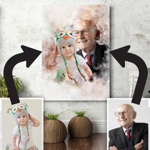 Custom Watercolor Portrait: Combine Photos, Memorial Gift (Digital Painting)