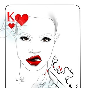 Tema De Mujer, Jugando A Las Cartas, Mujer Rey, Rey De Corazones, Cara De Póquer, Afroamericano, Ilustración De Chica Negra, Ruleta, Arte De Juego De Cartas