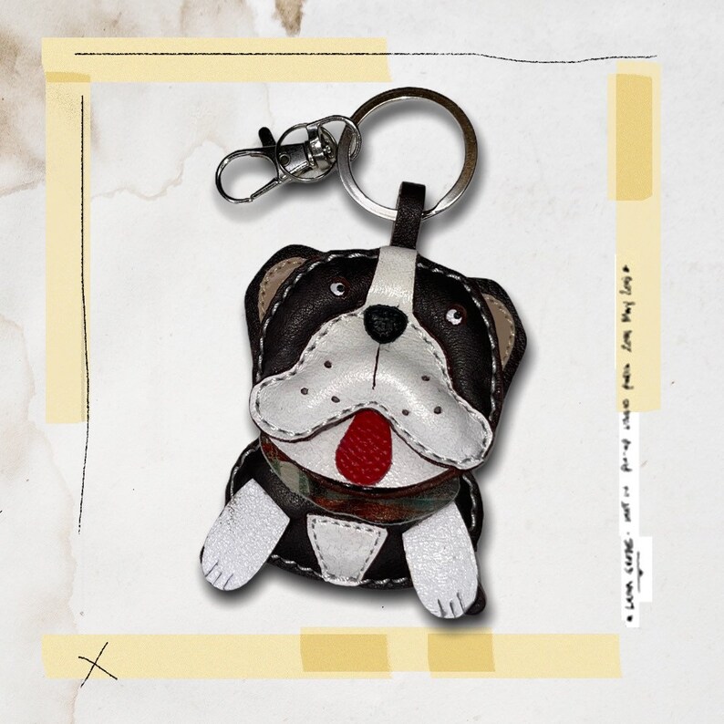 leather charm English Bulldog luxury leather keychaincharm