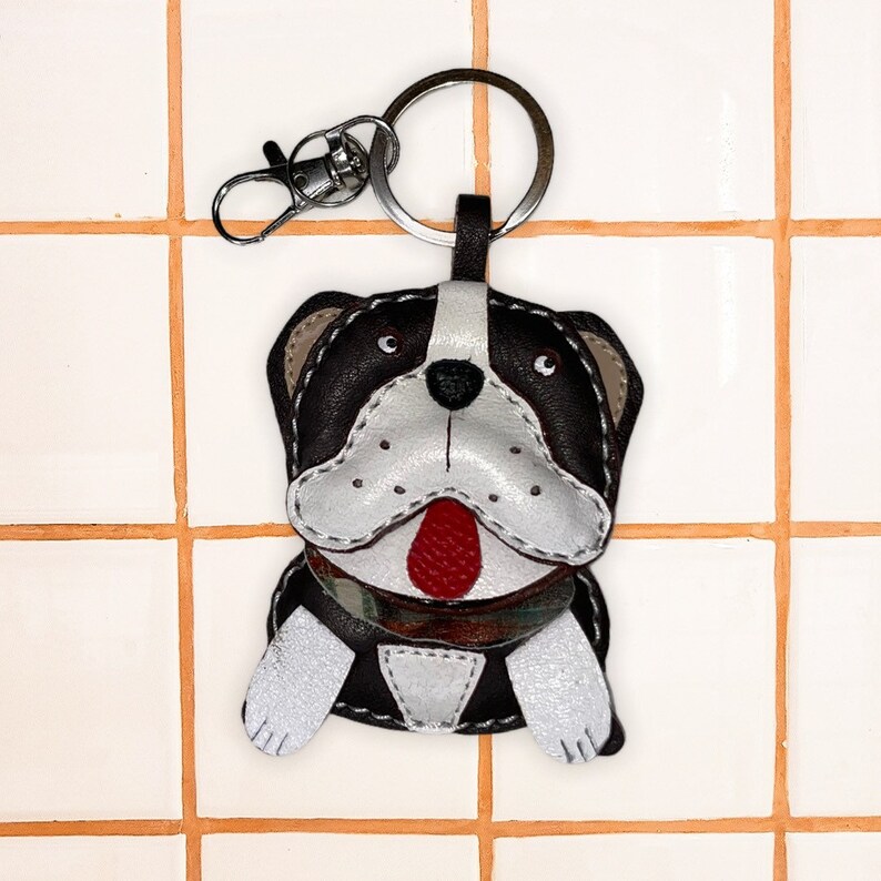 leather charm English Bulldog luxury leather keychaincharm