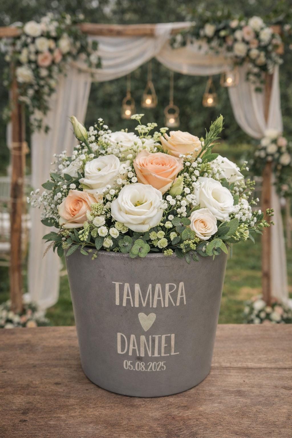 Hochzeitstopf l Geschenk Blumentopf zur Hochzeit l Geschenk Hochzeit l Betonoptik l Geschenkidee Hochzeit l Brautpaar l Personalisierung