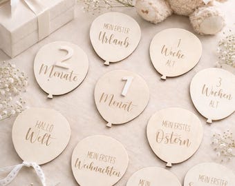 Milestone cards, balloons, wood, baby, milestones, birthday, baby gift, birth, baby, photos, baby shower, gift for newborn