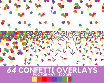 Colorful Digital Confetti (64 PNG FILES), Birthday, Party, Backgrounds