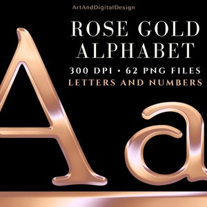ROSEGOUDALFABET, roségouden letters en cijfers, roségouden typografie, png-bestanden, transparante achtergrond, commercieel gebruik
