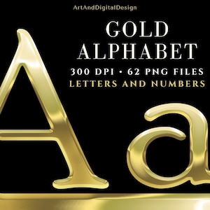 GOLD ALPHABET Clipart, Gold Letters & Numbers, Gold Typography, PNG Files, Transparent Background, Commercial Use