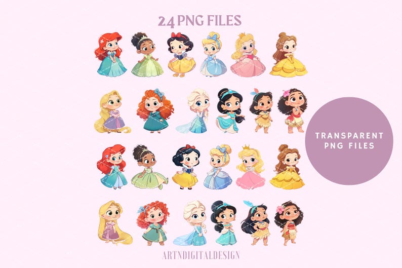 Cute Princess Watercolor Clipart Bundle | Baby Princess PNG | Birthday ...