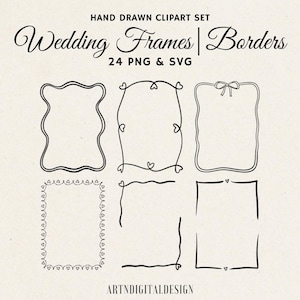 Hand Drawn Frames SVG PNG, Handdrawn Clipart, Doodle Frame, Whimsical Frames, Wavy Squiggle Border, Wedding Invitation Decor, Commercial Use