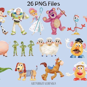 Akwarela Toy Story PNG Clipart, Woody, Jessie, Obcy, Buzz Lightyear, Forky, Slinky, Rex, Bo Peep, Pan i Pani Ziemniak, Dekoracja na przyjęcie urodzinowe zdjęcie 2