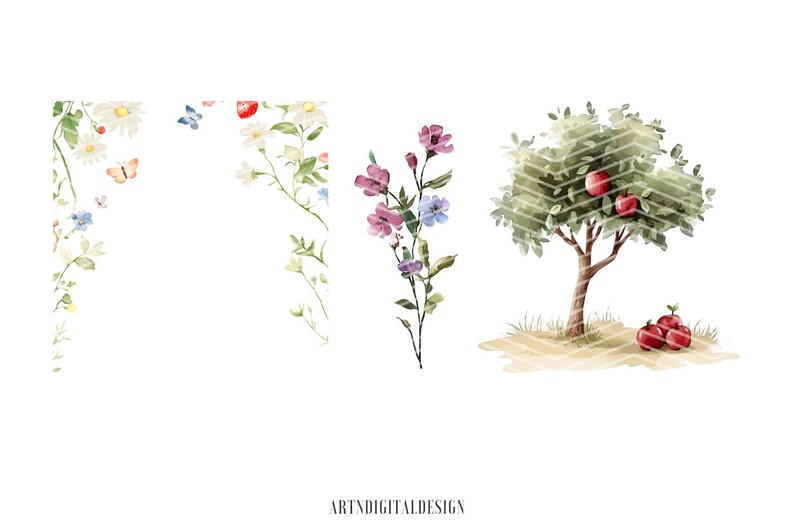 Snow White Clipart Bundle | Watercolor PNGs | Digital Download | Fairytale Princess Party & Nursery Decor | Seven Dwarfs, Poisoned Apple image 3