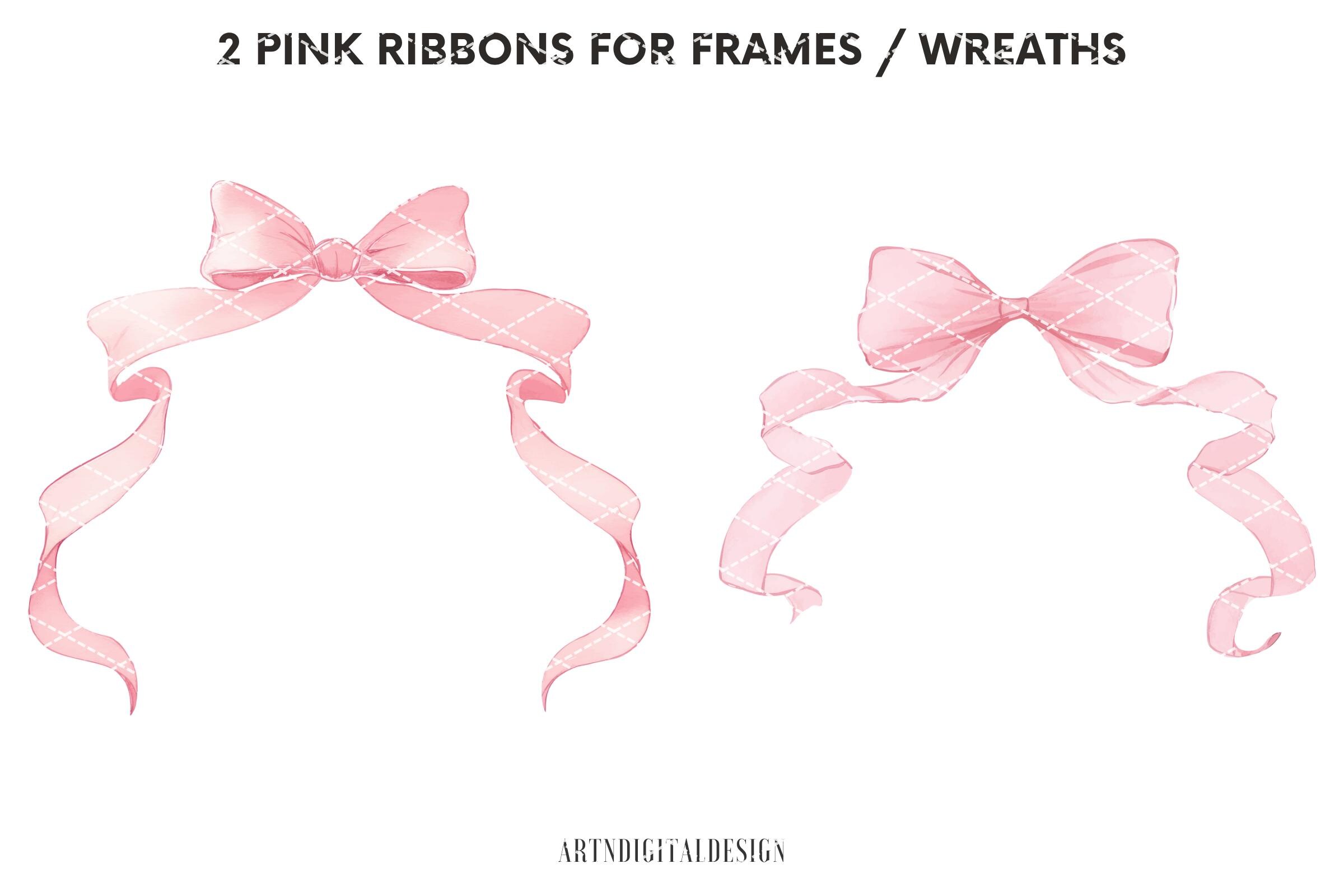 Watercolor Pink Coquette Ribbon Clipart: Soft Pastel Bow Graphics ...