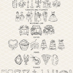 Whimsical Handdrawn Wedding SVG PNG Clipart Bundle, Illustrations for Invitations, Icons, Menu, Wavy Squiggle, Commercial Use image 2