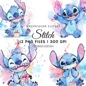 12 Stitch Splash and Watercolor Clipart, PNG Digital Design, High Resolution, Sublimation, Commercial Use