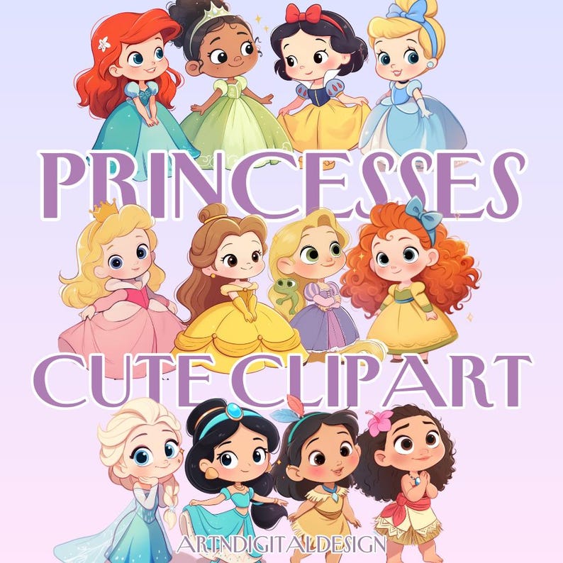 Princess Clipart Bundle | Cute Watercolor Princess PNG | Fairytale ...
