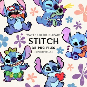 Stich Aquarell Line Art Clipart Set, Lilo & Stitch, niedlicher Stich PNG, Engel, handgezeichneter Stich, niedliche Kinderkunst, kommerzielle Nutzung