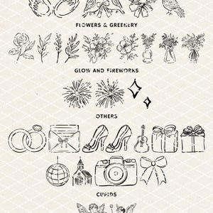 Whimsical Handdrawn Wedding SVG PNG Clipart Bundle, Illustrations for Invitations, Icons, Menu, Wavy Squiggle, Commercial Use image 3