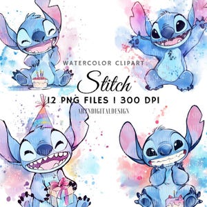 12 Stitch Splash and Watercolor Clipart, PNG Digital Design, High Resolution, Sublimation, Instant Download
