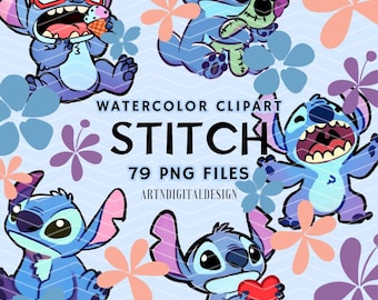 Stitch PNG Clipart Bundle | Cute Clip Art & Digital Papers | Blue Alien PNG | Lilo and Stitch | Angel PNG | Hand Drawn Digital Download