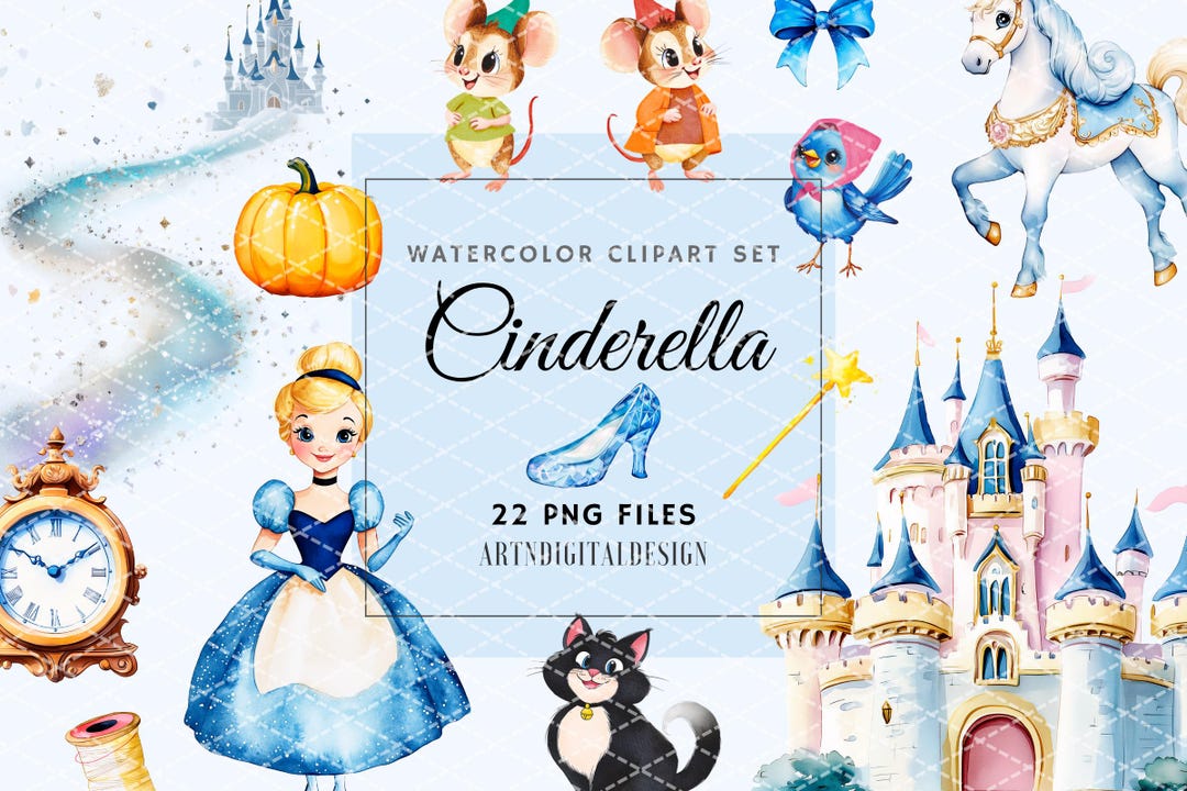 Watercolor Cute Cinderella Clipart, Princess PNG, Cute Princess ...