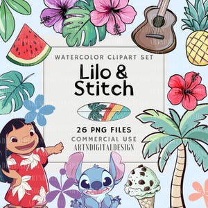 Set di clipart di Lilo e Stitch, file PNG carini di Lilo e Stitch, Lilo, Stitch, Angelo, arte di Stitch disegnata a mano, Lilo e Stitch