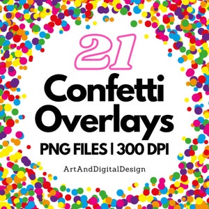 Sobreposições de confetes digitais coloridos, pontos de arco-íris, molduras de confete, confetes, arquivos PNG, bordas, granulados, fundos, scrapbooking