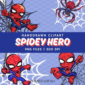 Spidey Watercolor Clipart, Superhero Birthday, Cute Spiderman PNG Clip art, Handmade Line Art, Party Decor, Digital Download, Commercial Use