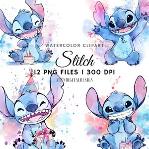 12 Stitch Splash and Watercolor Clipart, PNG Digital Design, High Resolution, Sublimation, Instant Download