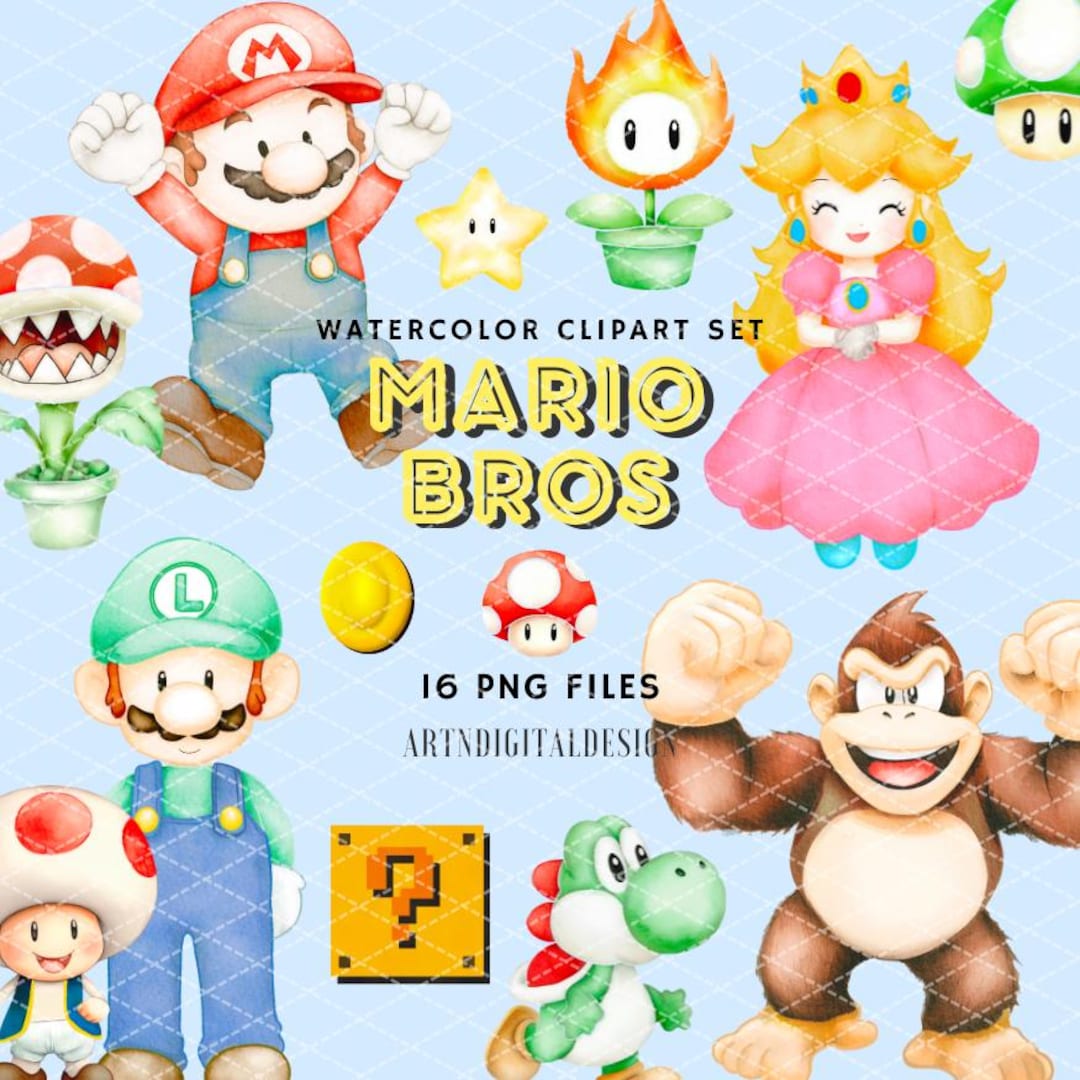 スーパーマリオブラザーズ クリップアート PNG、水彩画のかわいい装飾
