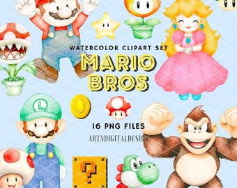 スーパーマリオブラザーズ クリップアート PNG、水彩画のかわいい装飾