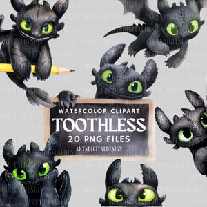 Clipart de acuarela sin dientes, Furia Nocturna, fantasía Cómo entrenar a tu dragón Archivos PNG, decoración de invitación escolar, de cumpleaños o de fiesta