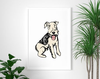 Fuchs Terrier Aquarell Kunstdruck | Hund Kunst | Drahthaar | Haustierportrait | Hundeliebhaber Geschenk | Terrier Wandkunst | Hunde Illustration | Terrier Liebe