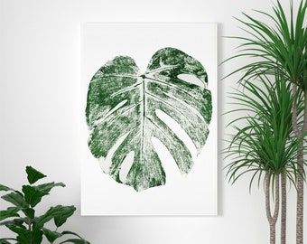 Realistic monstera print painting on canvas with easel | 9 X 12” | tropical wall art | Swiss cheese plant | botanical art | leaf print